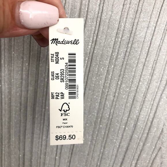 MADEWELL Signature Shimmer Cutaway Sweater Tank Small Silver Vapor Knit NWT - Picture 8 of 10